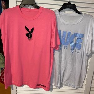 Black Bunny Neon Pink Tee & Neon Blue Glitter Tee